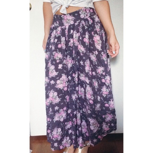 Pink & Purple/Grey Floral Maxi Skirt