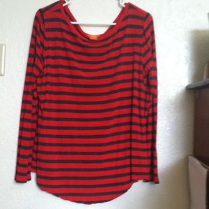 Red and Black Striped Long Sleeved Shirt