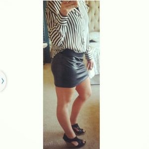Black and white striped button up blouse