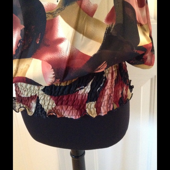 Multi color Sleeveless Ruffle Neck Blouse - Picture 4 of 4