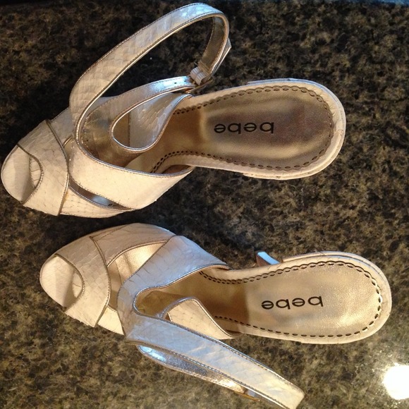 BeBe Cream Snakeskin Heels