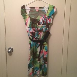 Knee-length belted dress in bright & fun colors