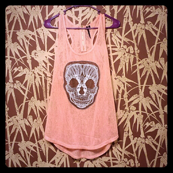 Coral Tank with Embroidered Skull size XL