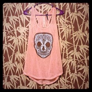 Coral Tank with Embroidered Skull size XL