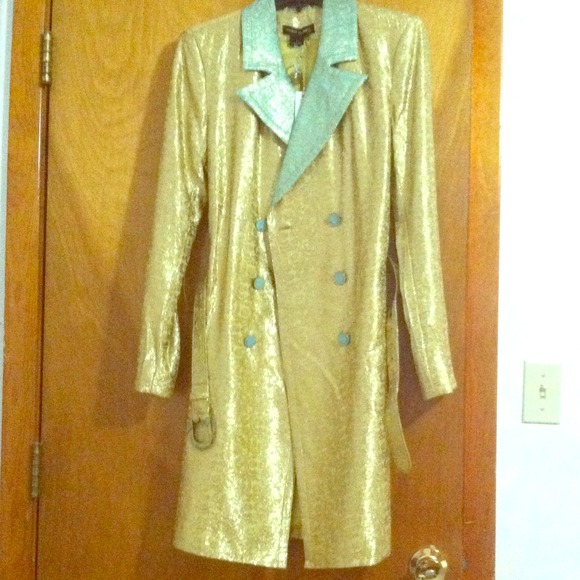 Gold and Tiffany blue trench coat!!:) With belt!:) - Picture 1 of 2