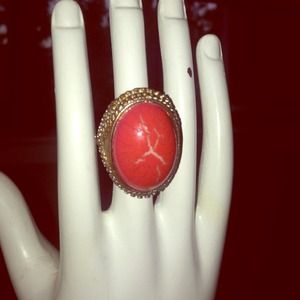 Pink stone in silver set ring