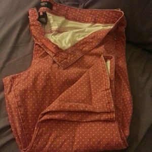 Coral Red Polka-Dot Capri Jeans