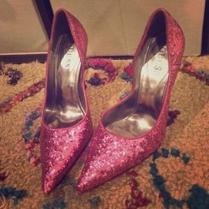 NYE pink glittery heels from Guess