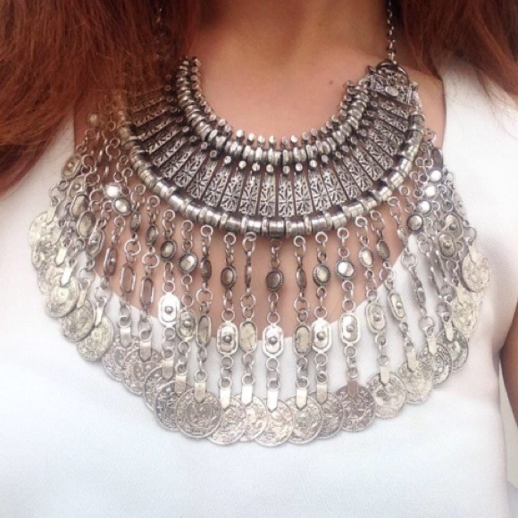 Vintage metal coin chain necklace LF stores