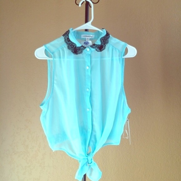 Light Blue with Black Lace Open Back Tie Up!