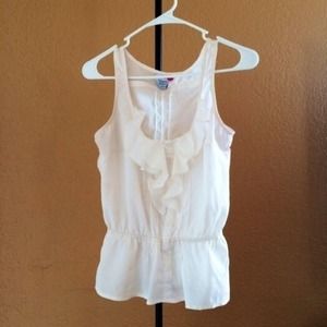 White Ruffle Front Blouse Tank!