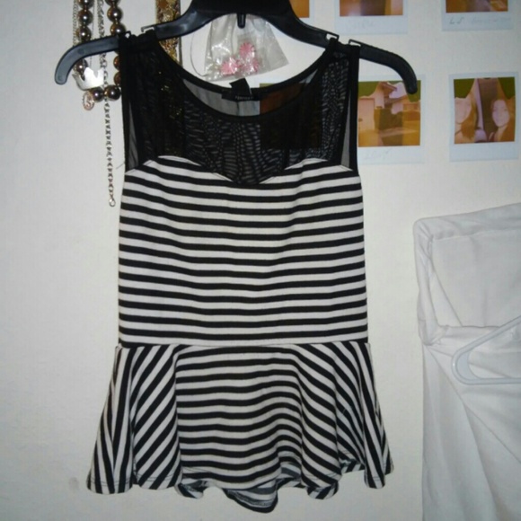 Black and white striped peplum top
