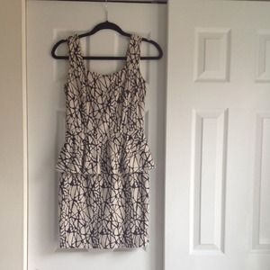 Cream and black dress.