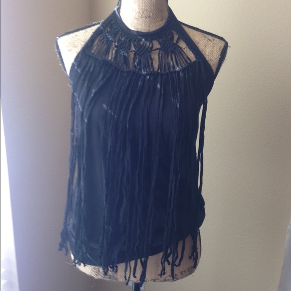 DKNY black fringe  top size S