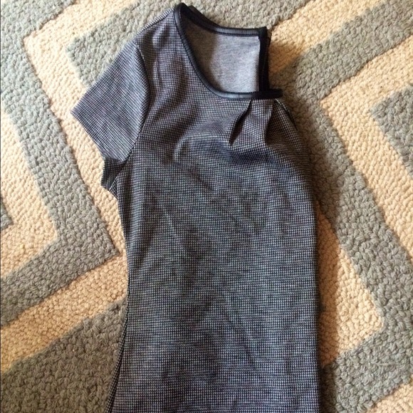 Houndstooth top with leather trim