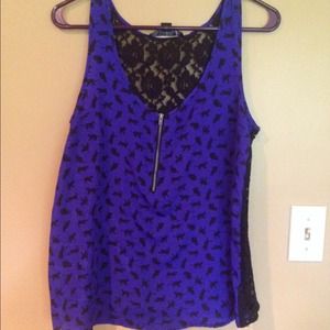 Blue/purple Cat shirt w/ black lace back