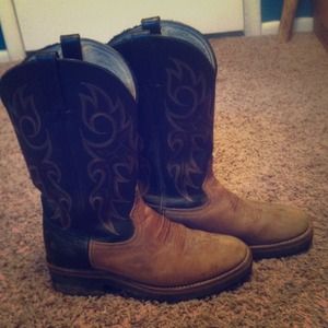 Brown and black cowboy boots