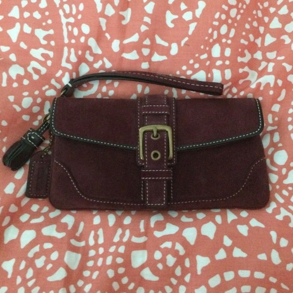 Coach burgundy suede clutch!