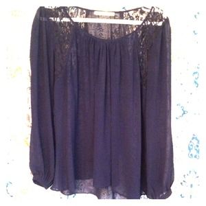 Navy sheer lace long sleeved top