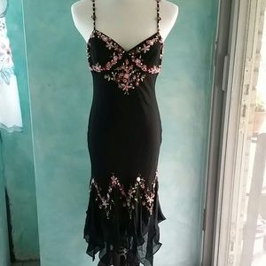 Floral scalloped black lined dress by Sue Wong