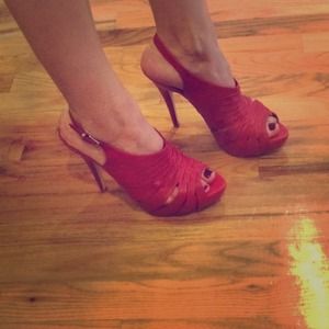 Aldo red sling back open toe booties!