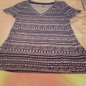 A black and white tribal pattern T-shirt