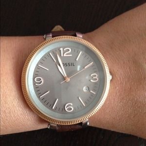 Big face brown leather band -Fossil watch