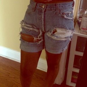 High waisted cut up shorts .