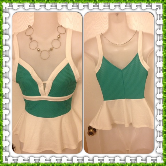 Beige and aqua blue peplum