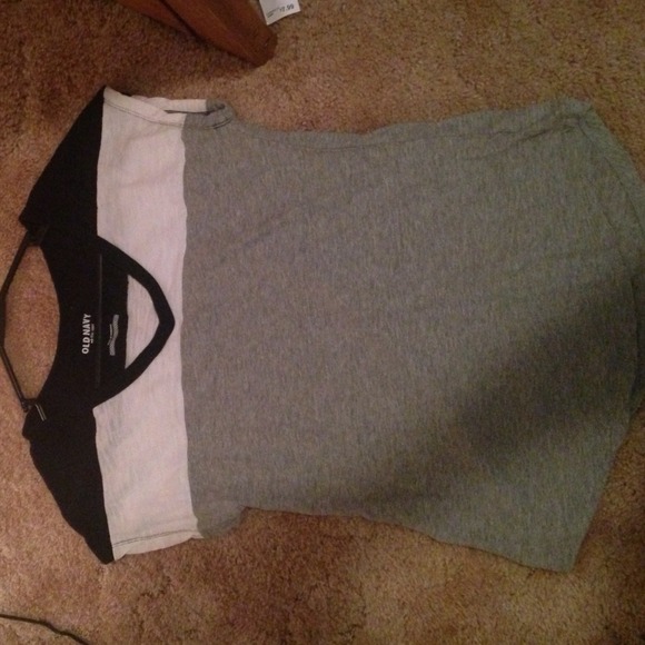 V-neck tee. black, white, and grey