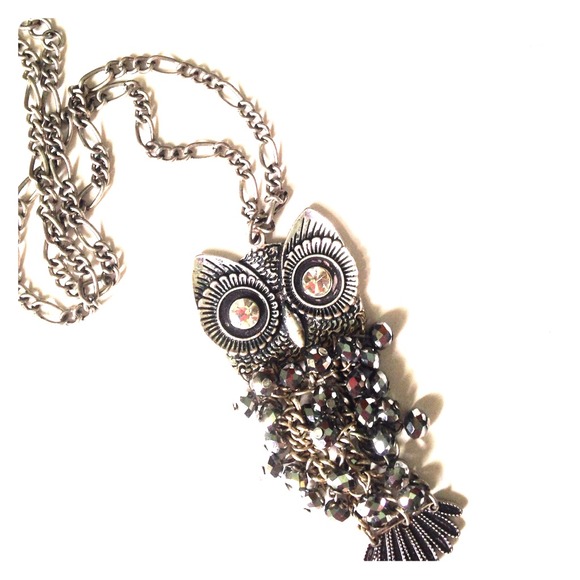 Long Dangly Bedazzled Owl Necklace