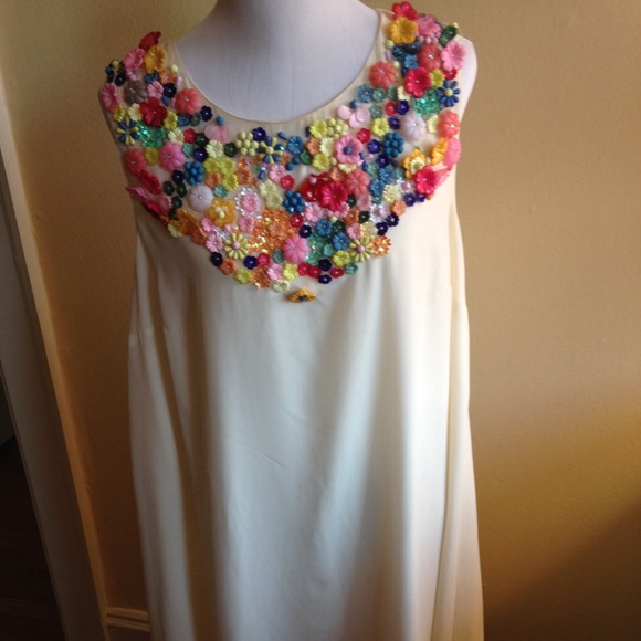ASOS Curve ivory chiffon dress SZ 16 floral beads