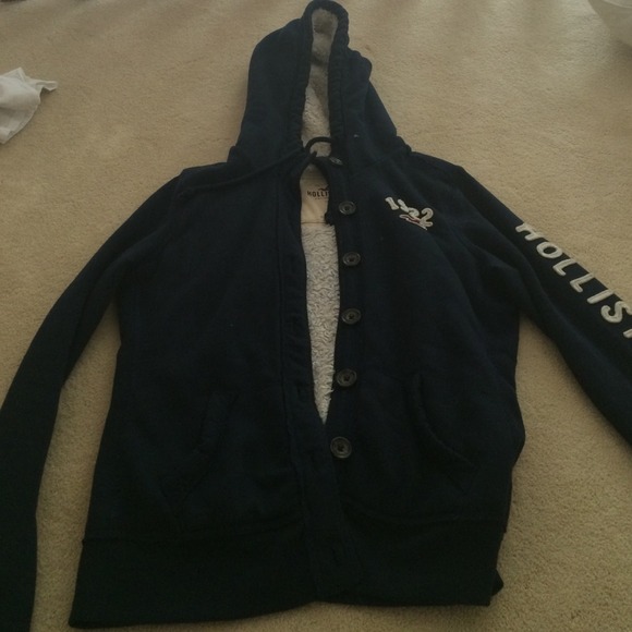 Navy blue button up hollister sweatshirt