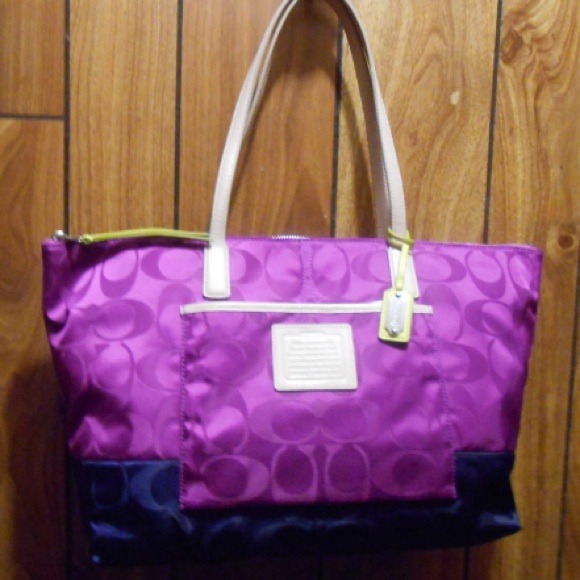 Brand New Coach Color Block Bag Plume Fuchsia Lime - Picture 2 of 2