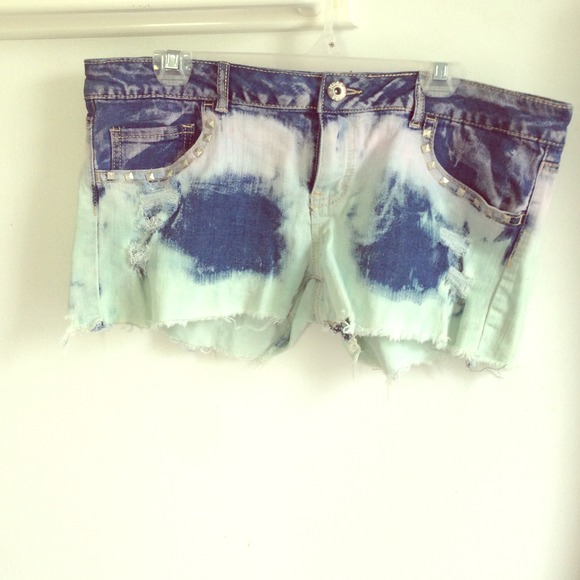 tie dye studded jean shorts