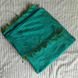 Luxury turquoise linen-cotten blend scarf