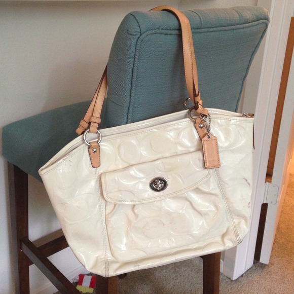*HOLD* White, patent leather coach bag