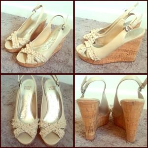 Hot Kiss Nude Ruffle Wedges