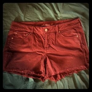 American Eagle Mid Rise Burgundy Denim Short