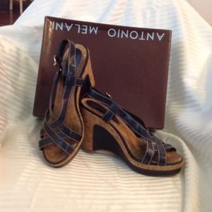 Antonio Melani Navy Wedge Sandals