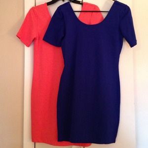 Royal and coral basic bodycon dress