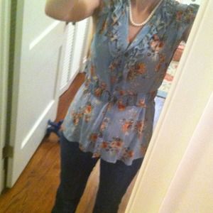 Blue Floral Belted Top