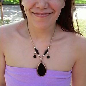 Fancy Black Stone Necklace with Rhinestones