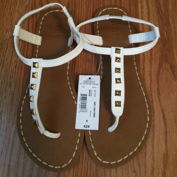 White Sandals with Gold Studs