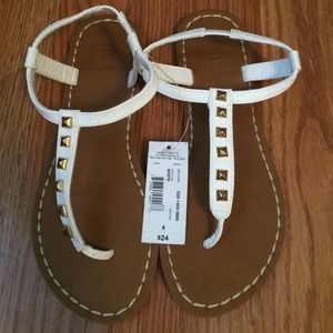 White Sandals with Gold Studs