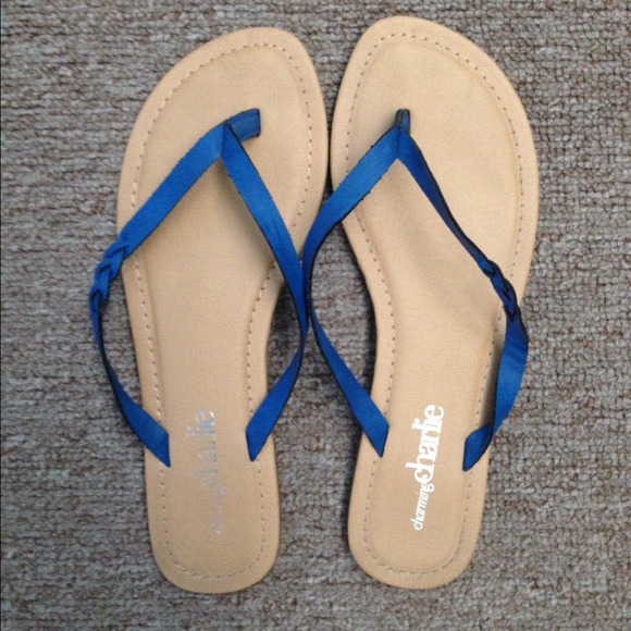 Blue sandals.