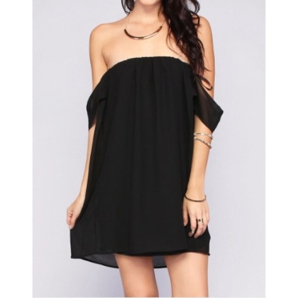 Dresses & Skirts - Black Off the Shoulder Dress + Lace Shorts