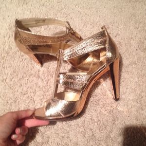 Michael Kors rose gold snakeskin heels