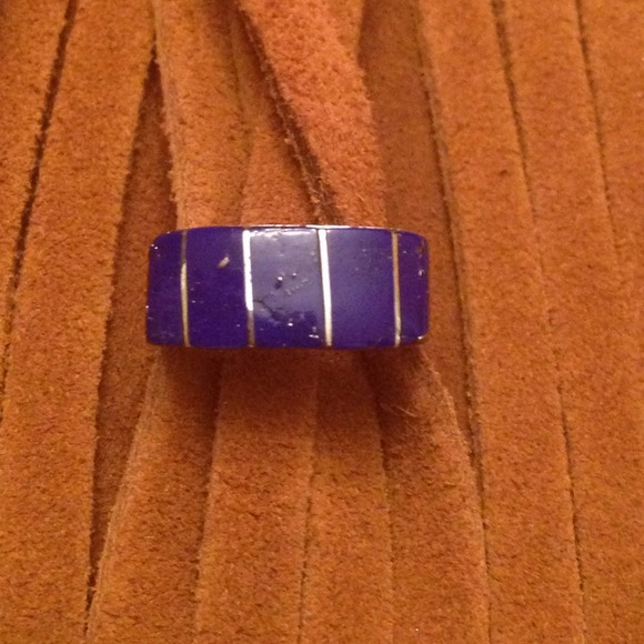 Sterling Silver American Indian LAPIS inlay Ring!