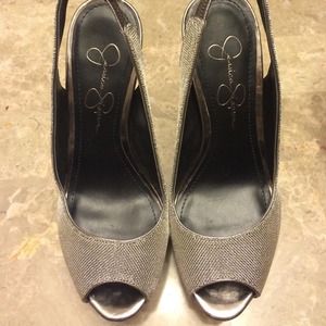 Silver Jessica Simpson Platform Pumps